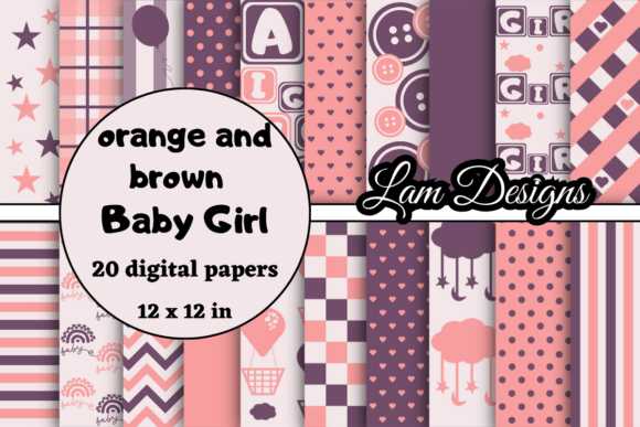 Download Orange and Brown Baby Girl Digital Paper - Orange and brown Collection