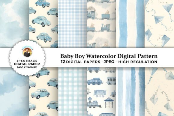 Download Baby Boy Watercolor Digital Patterns - Baby boy Collection
