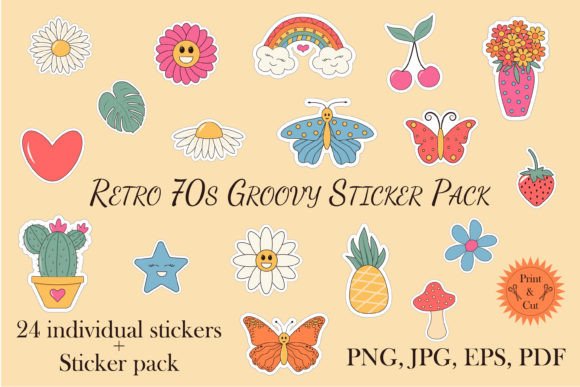 Download Retro 70s Groovy Sticker Pack - Retro Collection