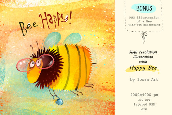 Download Happy Bee - Illustration Layered and PNG - Red Collection