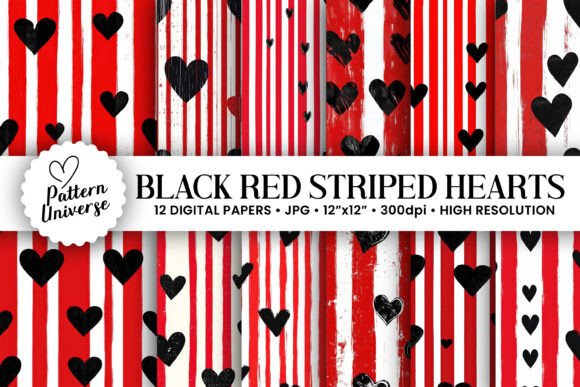 Download Black &amp; Red Stripes Hearts Patterns - Red Collection