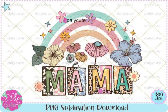 Download Mama Retro Rainbow Boho Flowers PNG - Retro Collection