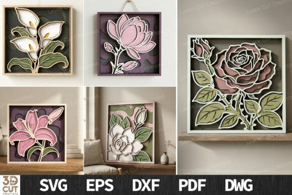 Download Layered Floral Wall Art SVG Bundle - Red Collection