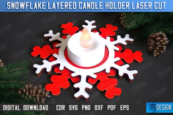 Download Snowflake Layered Candle Holder Laser - Red Collection