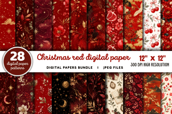 Download Christmas Red Digital Paper Bundle - Red Collection