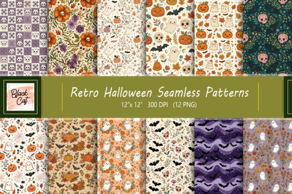 Download Retro Halloween Seamless Patterns Bundle - Retro Collection