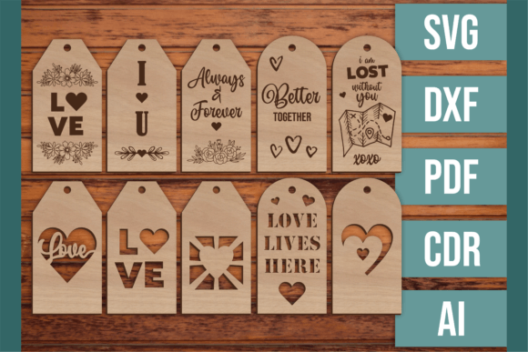 Download Laser File - 10 Valentines Gift Tags - Valentines gift Collection