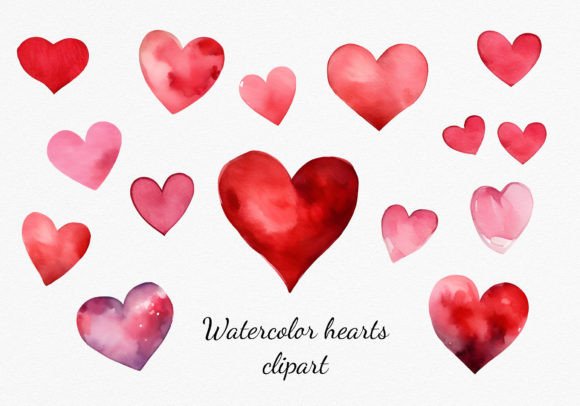 Download Watercolor Red and Pink Hearts Clipart. - Red Collection
