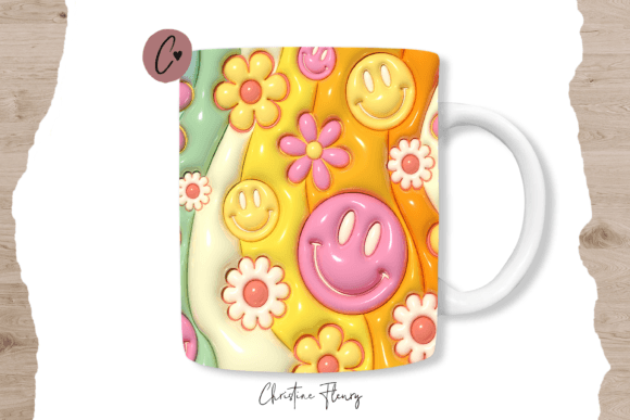 Download Inflated Retro Smiley Mug Wrap - Retro Collection
