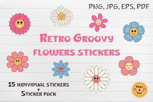 Download Retro Groovy Flowers Stickers - Retro Collection