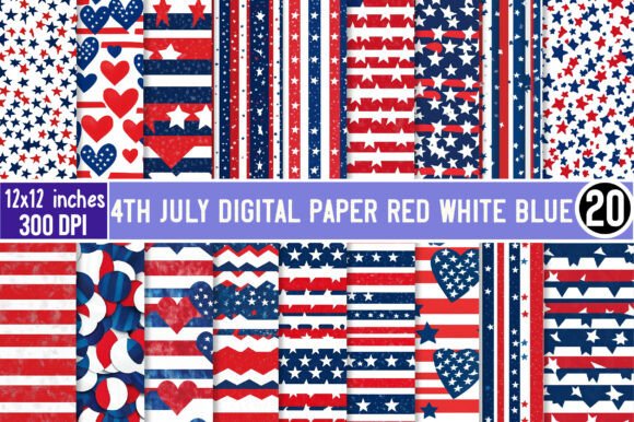 Download 4th July Digital Paper Red White Blue - Red Collection