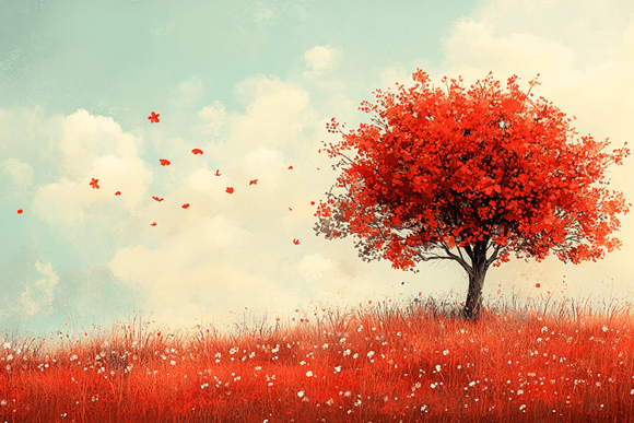 Download Red Autumn Tree Landscape Background - Red Collection