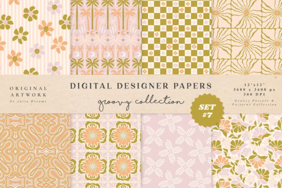 Download Retro Summer Digital Papers Patterns - Retro Collection