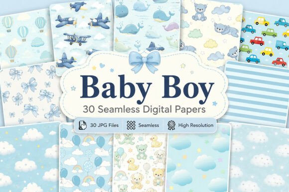 Download Seamless Baby Boy Pattern Bundle - Baby boy Collection