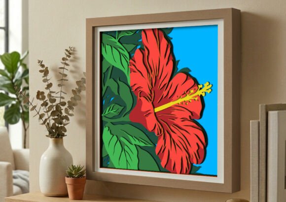Download Blooming Red Hibiscus Flower Shadow Box - Red Collection