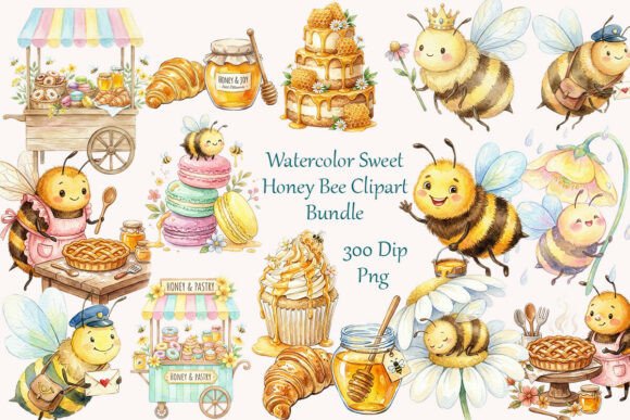 Download Watercolor Sweet Honey Bee Clipart PNGs. - Sweet honey Collection