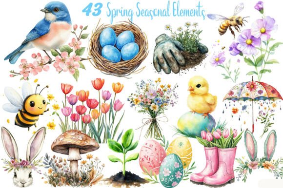 Download Spring Seasonal Elements Clipart - Element Collection