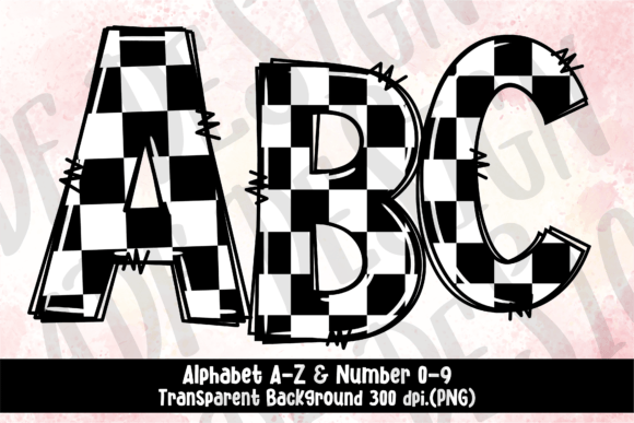 Download Checkered Doodle Alphabet Letters PNG - Red Collection
