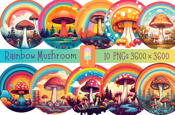 Download Retro Rainbow Mushroom Groovy Bundle - Retro Collection
