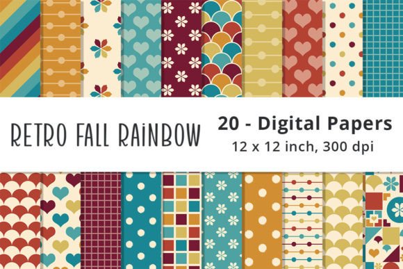 Download Retro Fall Rainbow Color Scrapbook Paper - Retro Collection