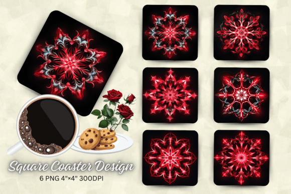 Download Neon Glowing Red Snowflake Square Coaste - Red Collection