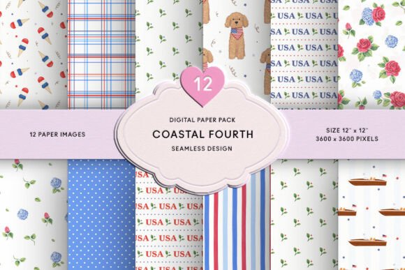 Download Floral July 4th Blue &amp; Red Digital Paper - Red Collection
