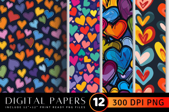 Download Multicolored Funky Hearts Shapes Digital - Red Collection