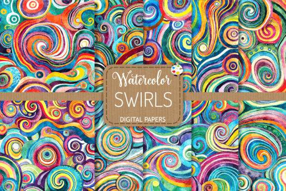 Download Swirls Set 2 - Retro Watercolor Papers - Retro Collection